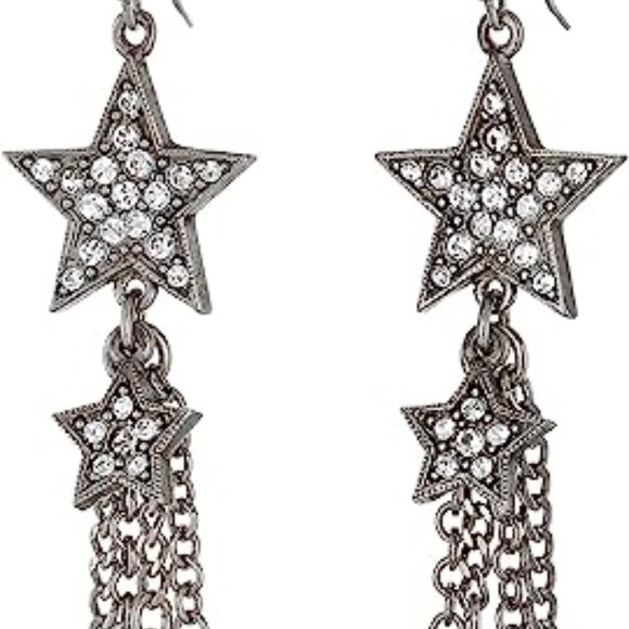 BEN AMUN JEWELRY Crystal Star Dangle Earrings in Silver New - Picture 8 of 9